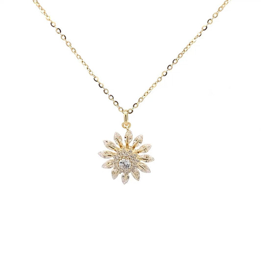 Spinning Sunflower Pendant Chain (Pure Silver) - Gold