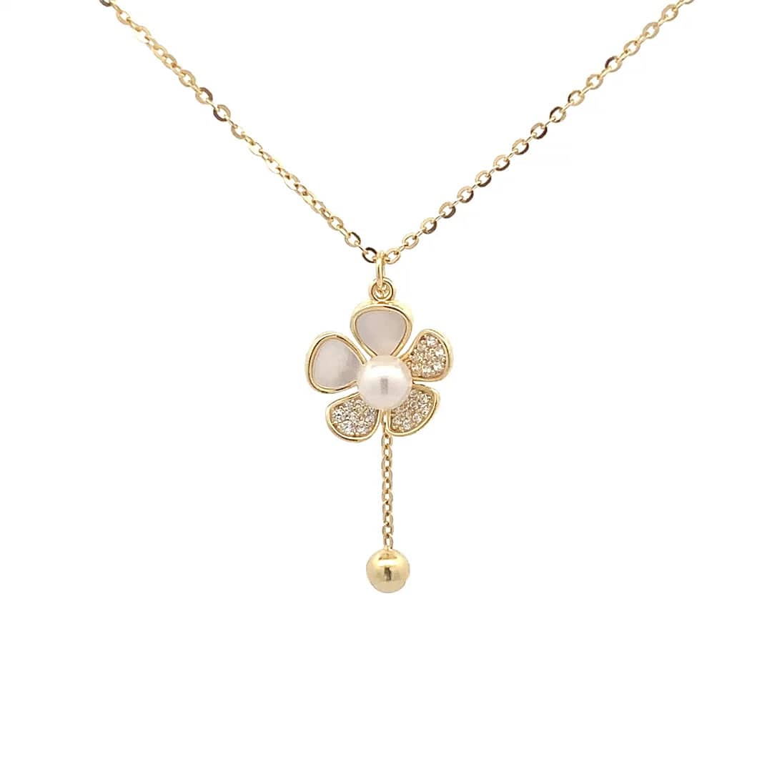 Pearl Blossom Drop Pendant Chain (Pure Silver) - Gold