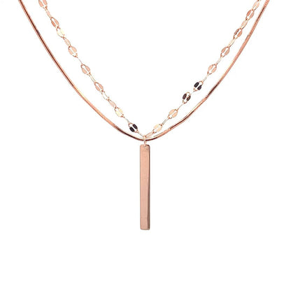 Double Layered Vertical Bar Pendant Chain (Pure Silver) - Rose Gold