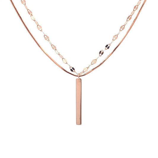 Double Layered Vertical Bar Pendant Chain (Pure Silver) - Rose Gold