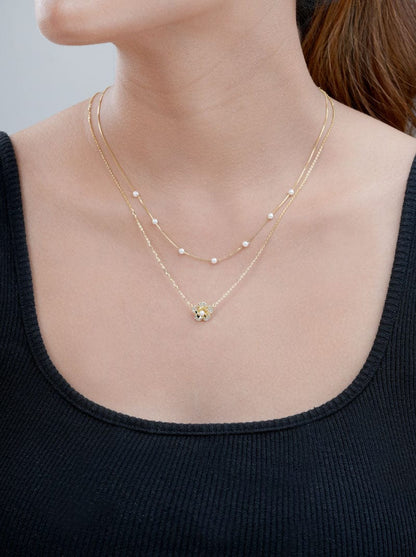 Double Layered Pearl Floral  Pendant Chain (Pure Silver)