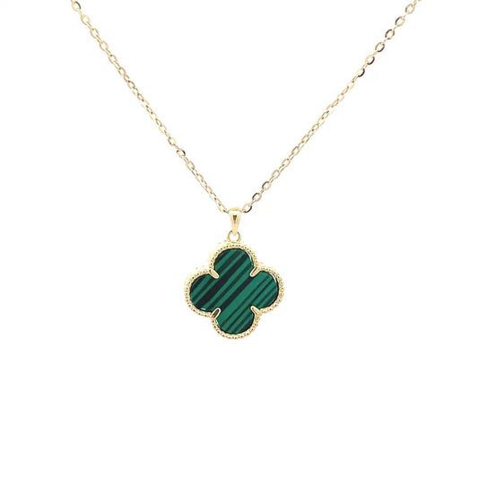 Malachite Clover Pendant Chain (Pure Silver) - Gold