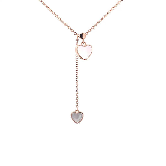 Heart to Heart Drop Pendant Chain (Pure Silver) - Rose Gold