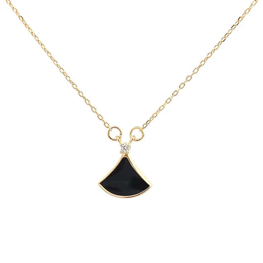 Black Fan Charm Pendant Chain (Pure Silver) - Gold