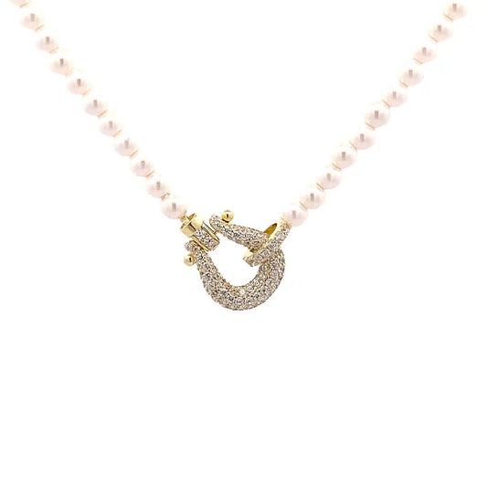 Classic Pearl Beaded Charm Pendant Chain (Pure Silver) - Gold