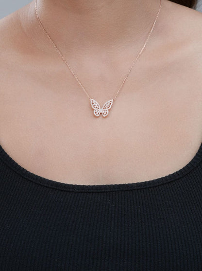 Flutter Baguette Pendant Chain (Pure Silver) - Rose Gold