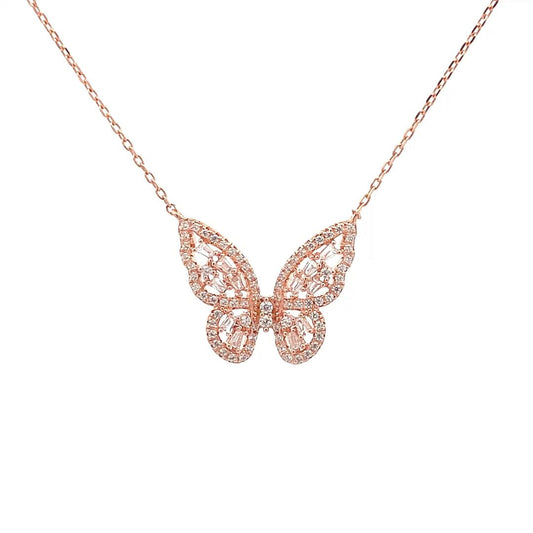 Flutter Baguette Pendant Chain (Pure Silver) - Rose Gold