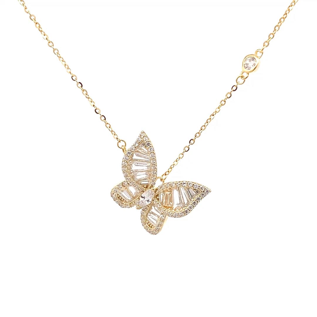 Sparkling Butterfly Pendant Chain (Pure Silver) - Gold