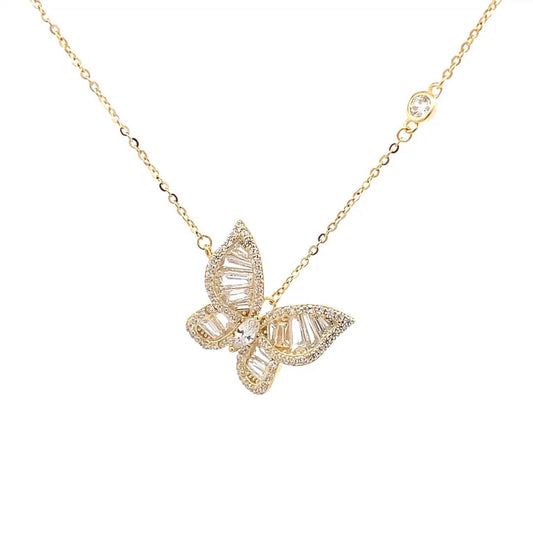 Sparkling Butterfly Pendant Chain (Pure Silver) - Gold