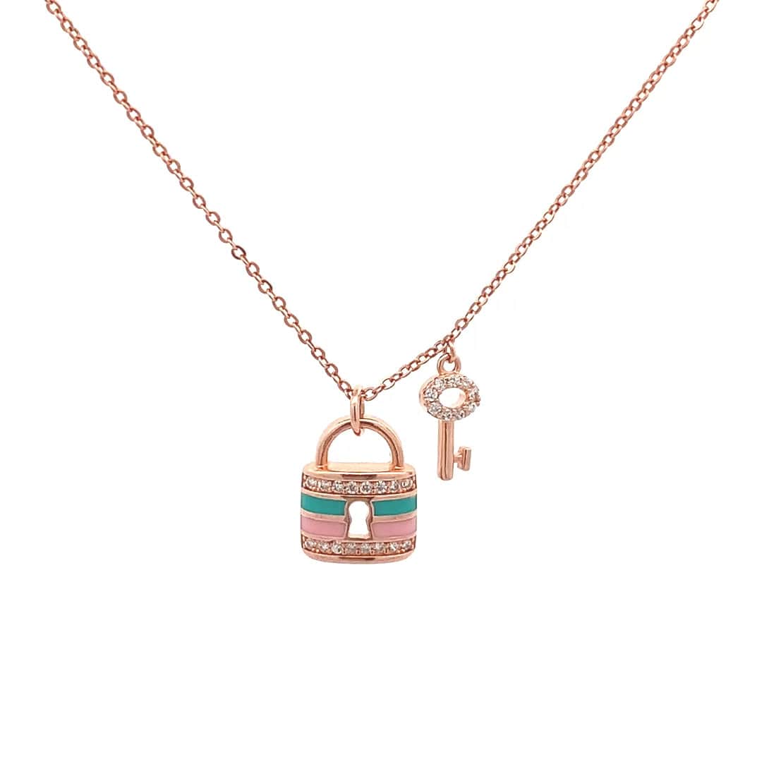 Eternal Lock and Key Pendant Chain (Pure Silver) - Rose Gold