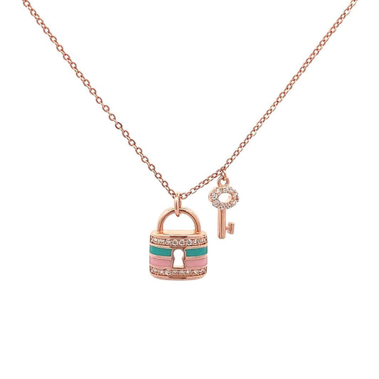 Eternal Lock and Key Pendant Chain (Pure Silver) - Rose Gold