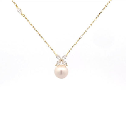 Marquise Pearl Pendant Chain (Pure Silver) - Gold