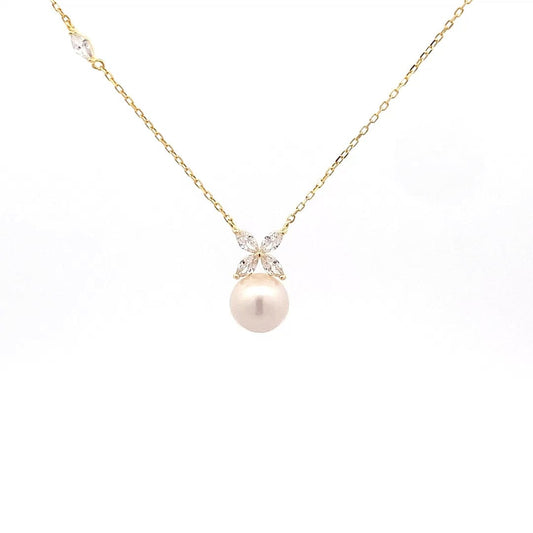 Marquise Pearl Pendant Chain (Pure Silver) - Gold