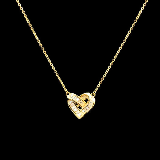 Baguette Heart Pendant Chain Gold