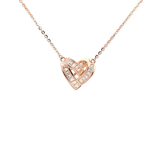 Baguette Heart Pendant Chain (Pure Silver) - Rose Gold