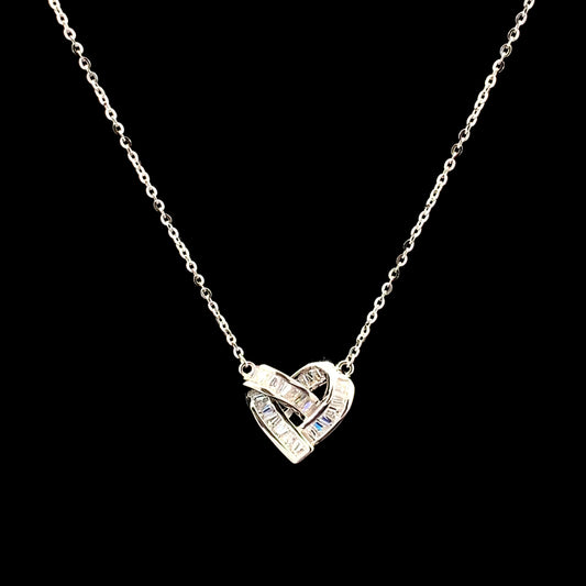 Baguette Heart Pendant Chain Silver