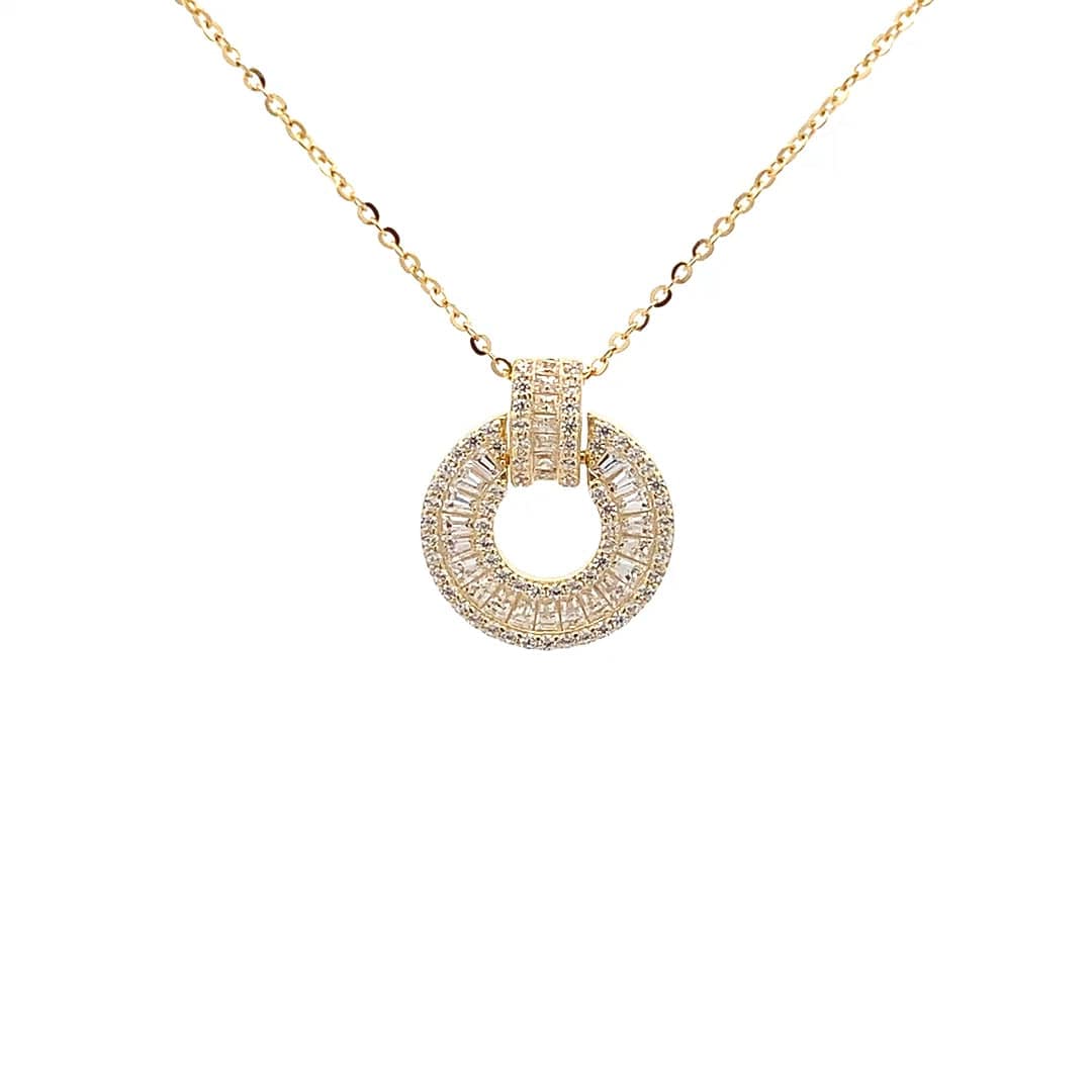 Baguette Halo Pendant Chain (Pure Silver) - Gold