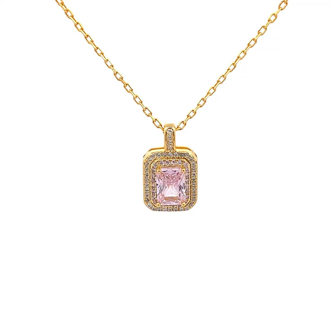 Rectangle Emerald Cut Pendant Chain (Pure Silver) - Gold