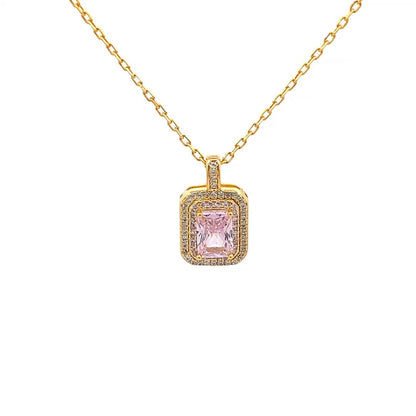 Rectangle Emerald Cut Pendant Chain (Pure Silver) - Gold
