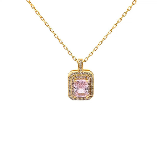 Rectangle Emerald Cut Pendant Chain (Pure Silver) - Gold