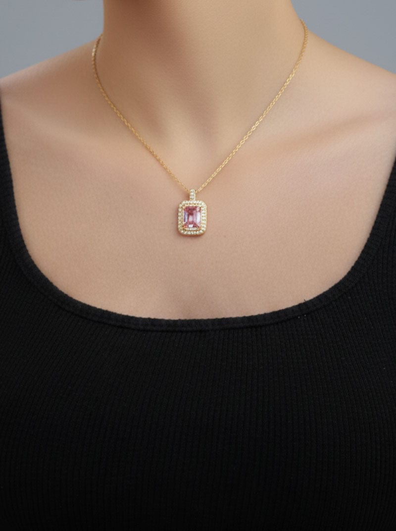 Rectangle Emerald Cut Pendant Chain (Pure Silver) - Gold