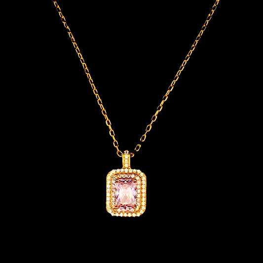 Rectangle Emerald Cut Pendant Chain Gold