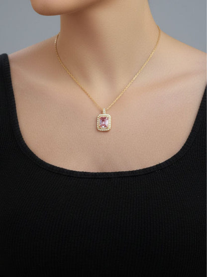 Rectangle Emerald Cut Pendant Chain (Pure Silver) - Gold