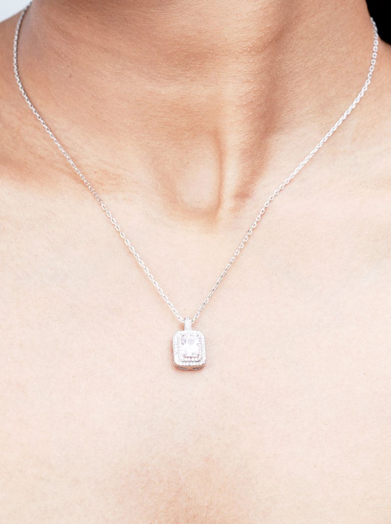 Rectangle Emerald Cut Pendant Chain