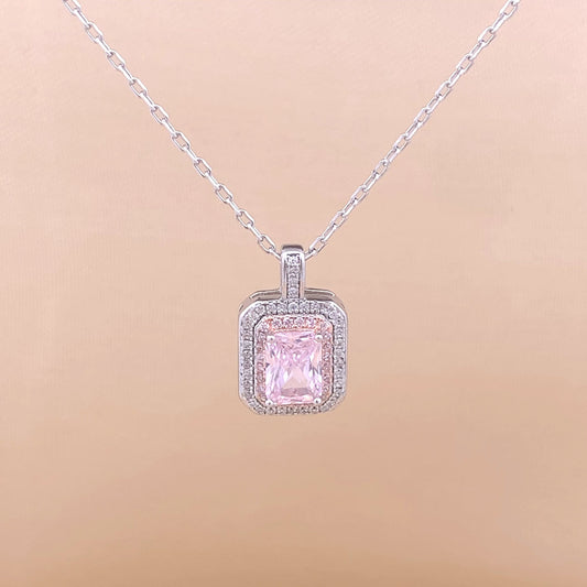 Rectangle Emerald Cut Pendant Chain (Pure Silver)