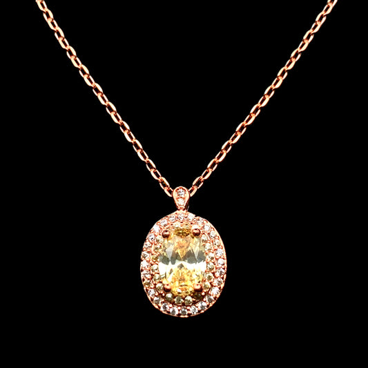 Oval Emerald Cut Pendant Chain Rose Gold