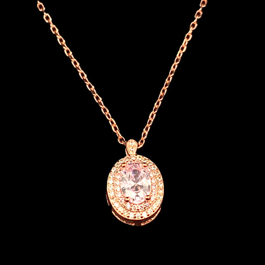 Oval Emerald Cut Pendant Chain Rose Gold