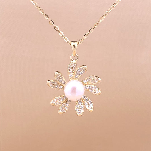 Blooming Floral Pearl Pendant Chain (Pure Silver)