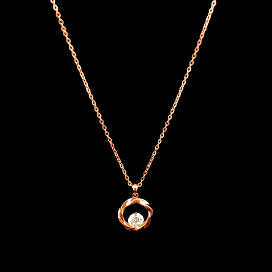 Twisted Ribbon Circle Pendant Chain Rose Gold