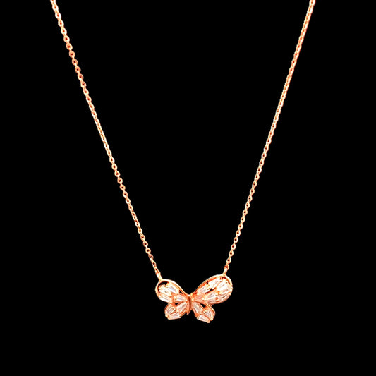 Baguette Wings Pendant Chain Rose Gold