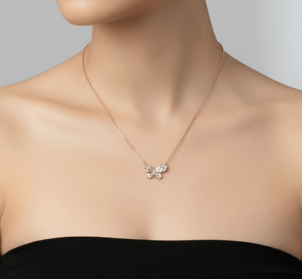 Baguette Wings Pendant Chain (Pure Silver) - Rose Gold