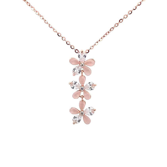Trio Blossom Pendant Chain (Pure Silver) - Rose Gold
