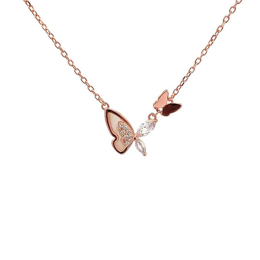 Butterfly Pendant Chain (Pure Silver) - Rose Gold