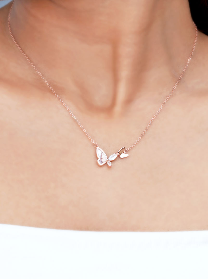 Butterfly Pendant Chain Rose Gold