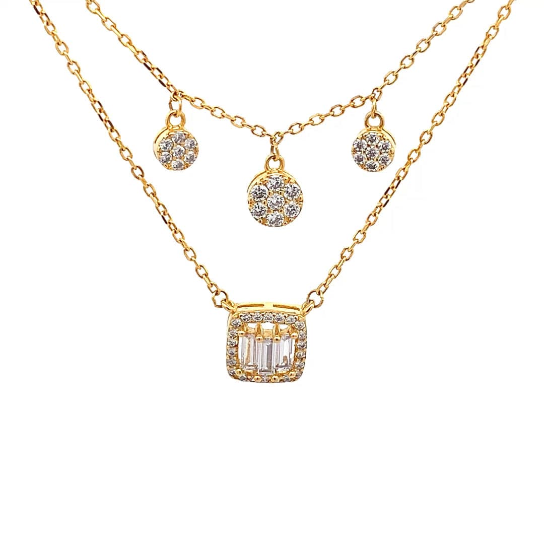 Square Baguette Cut Pendant Chain (Pure Silver) - Gold