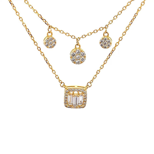 Square Baguette Cut Pendant Chain (Pure Silver) - Gold