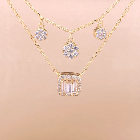 Square Baguette Cut Pendant Chain (Pure Silver) - Gold