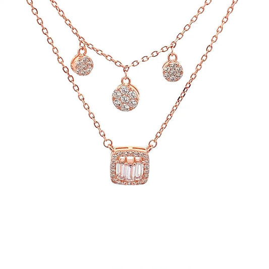 Square Baguette Cut Pendant Chain (Pure Silver) - Rose Gold