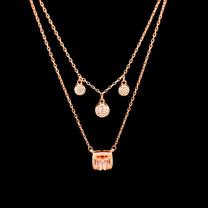 Square Baguette Cut Pendant Chain Rose Gold