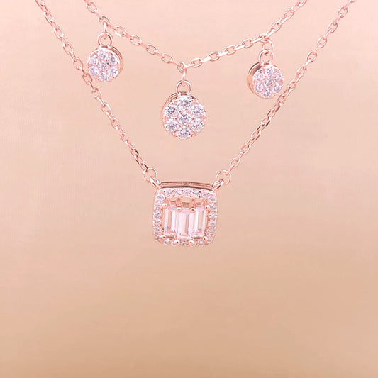 Square Baguette Cut Pendant Chain (Pure Silver) - Rose Gold