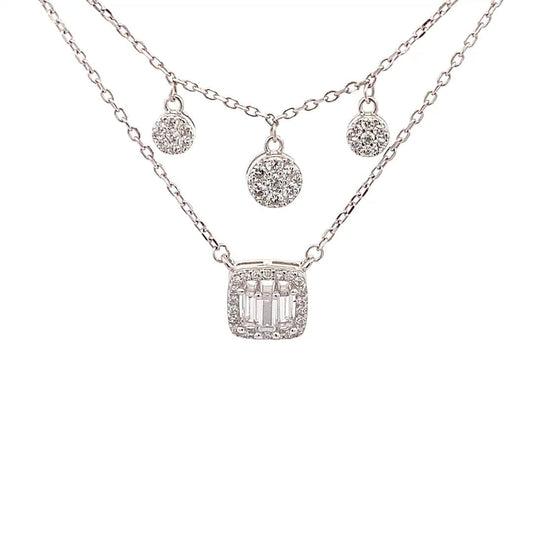 Square Baguette Cut Pendant Chain (Pure Silver) - Silver