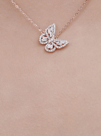 Baguette Butterfly Pendant Chain (Pure Silver) - Rose Gold