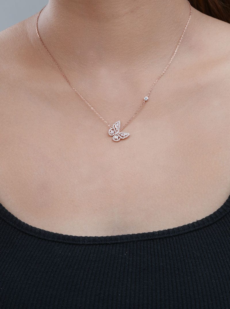 Baguette Butterfly Pendant Chain (Pure Silver) - Rose Gold