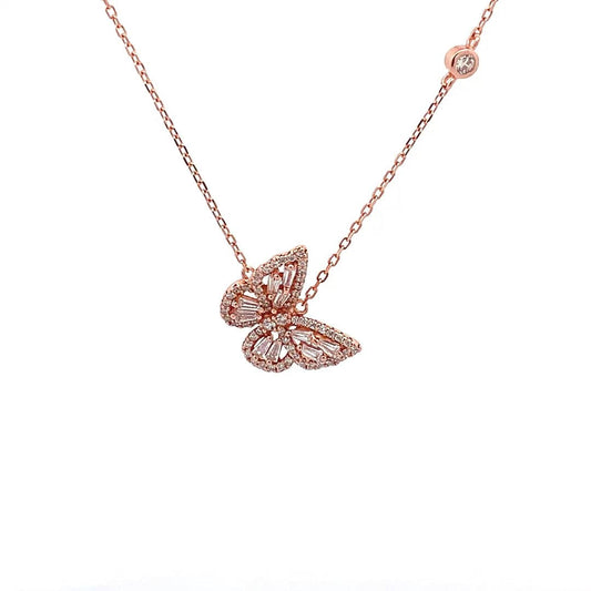Baguette Butterfly Pendant Chain (Pure Silver) - Rose Gold