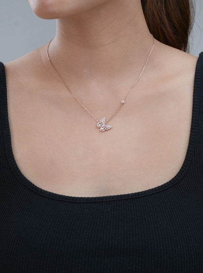 Baguette Butterfly Pendant Chain (Pure Silver) - Rose Gold