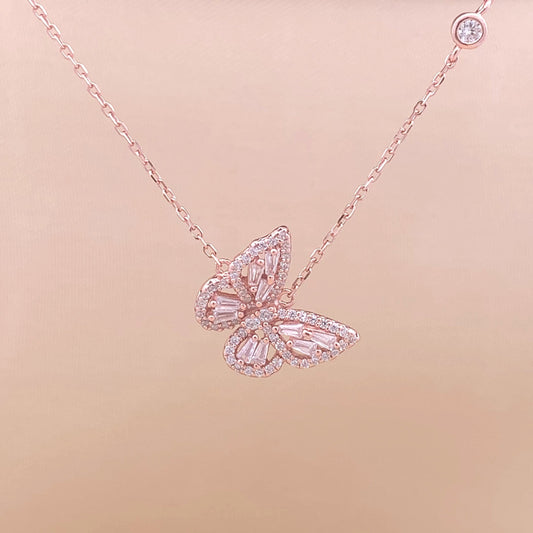 Baguette Butterfly Pendant Chain (Pure Silver)